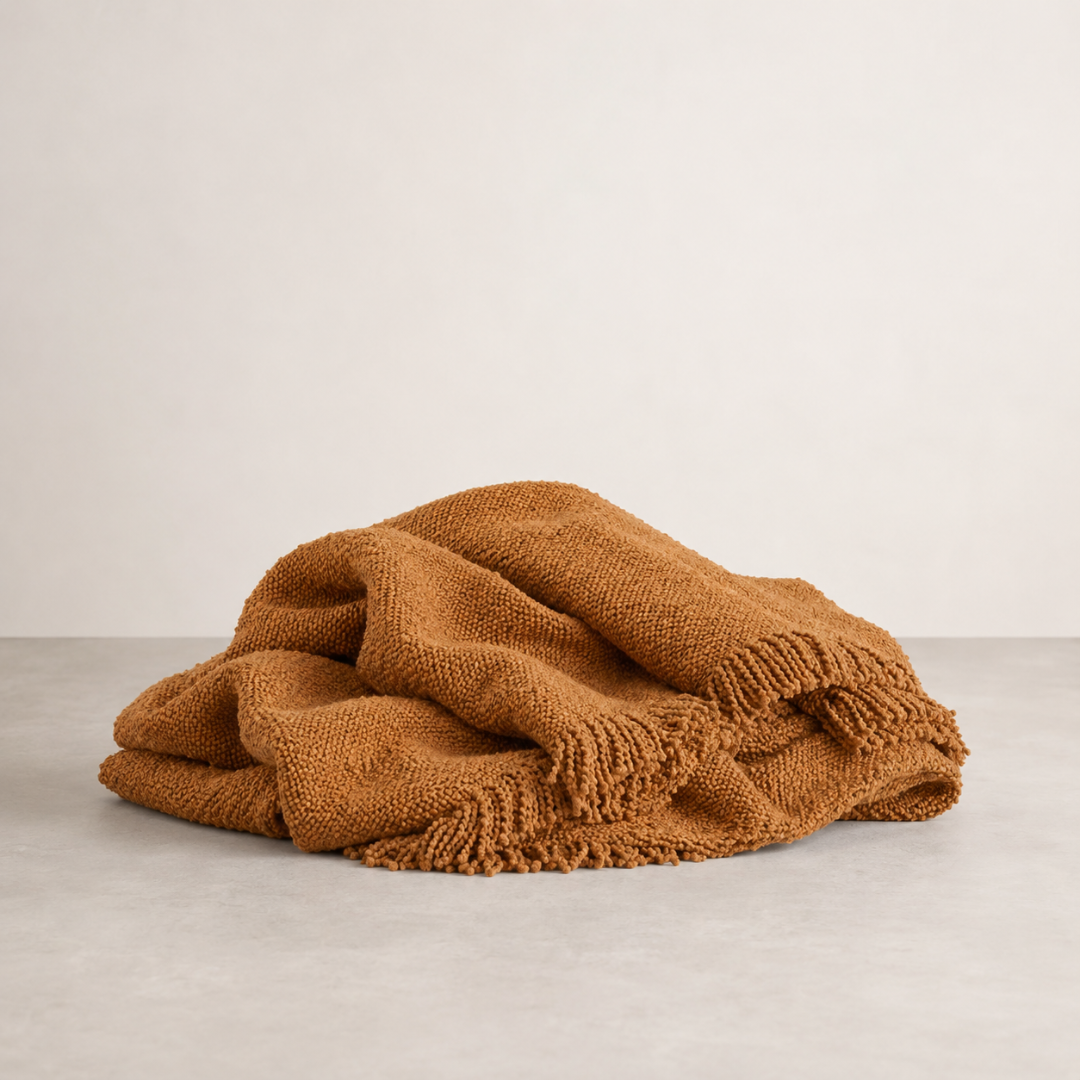 Lido Throw - Toffee — handwoven cotton boucle throw in toffee