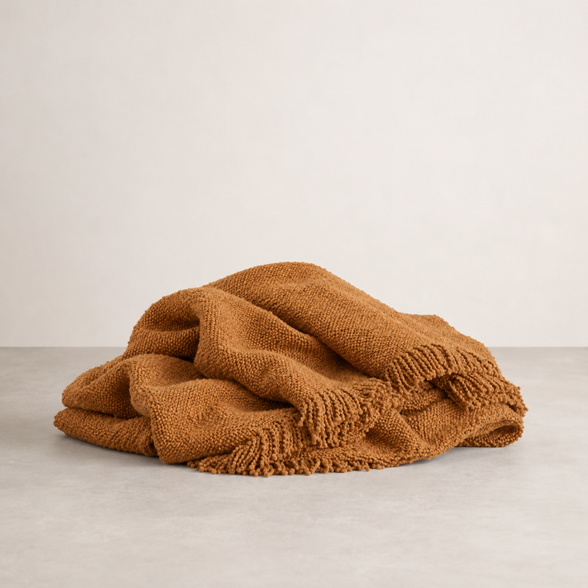 Lido Throw - Toffee — handwoven cotton boucle throw in toffee