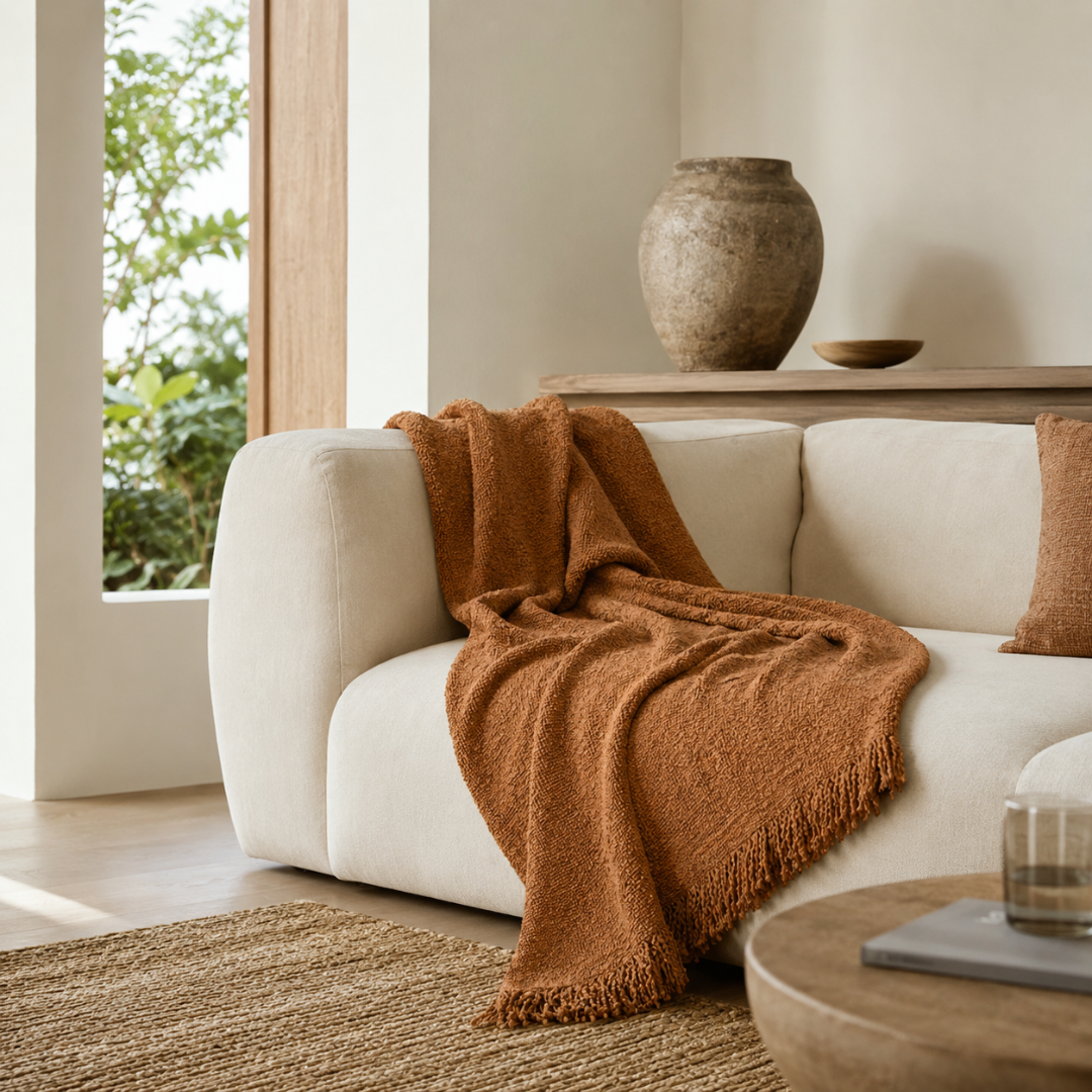 Lido Throw - Toffee — stonewashed toffee throw with a lived-in feel