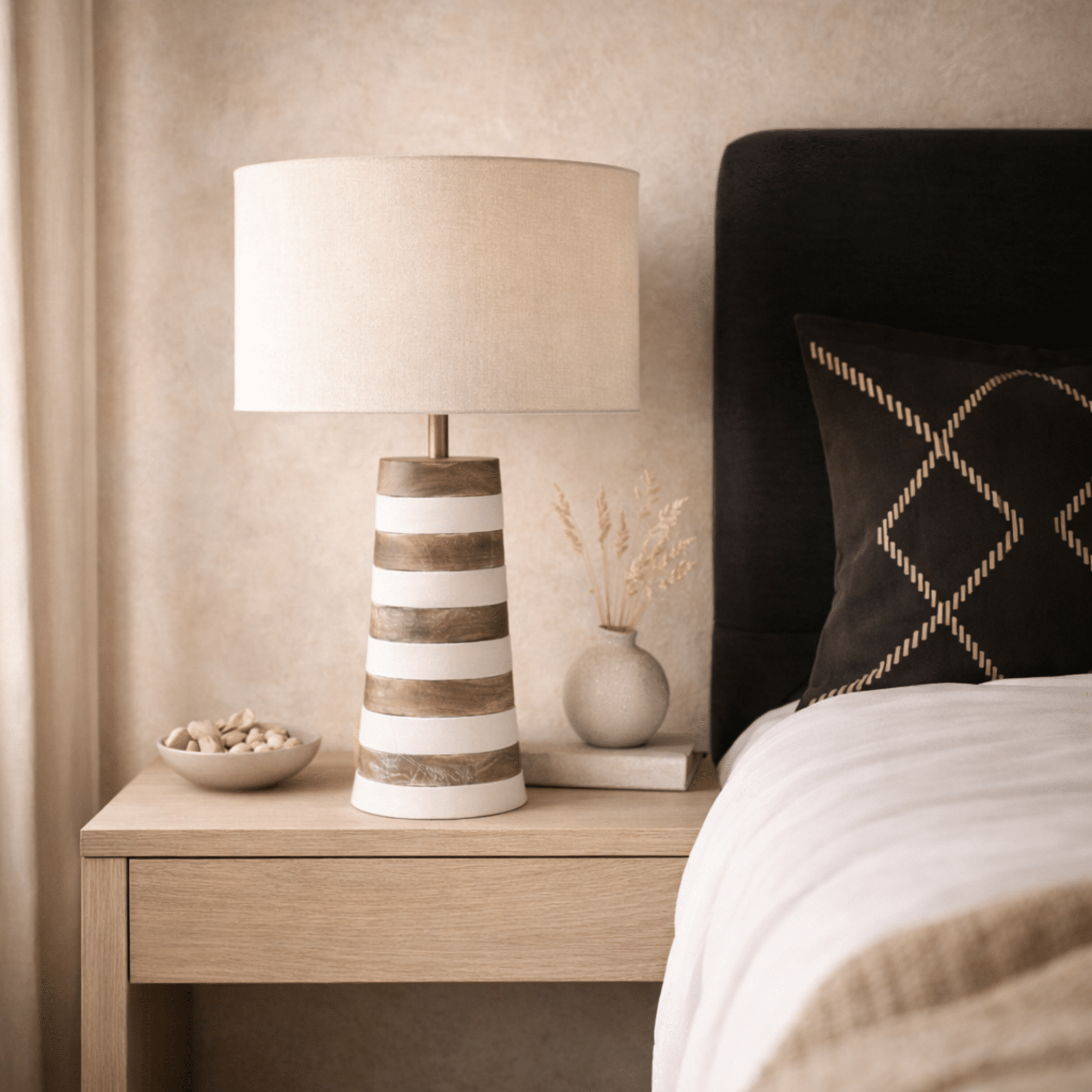 Lighthouse Lamp — Hand Painted Striped Table Lamp | Coastalis Living + Design