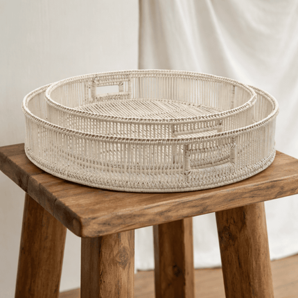Pavillion Kos Round Tray Set — White Wash (Set of 2) - Coastalis