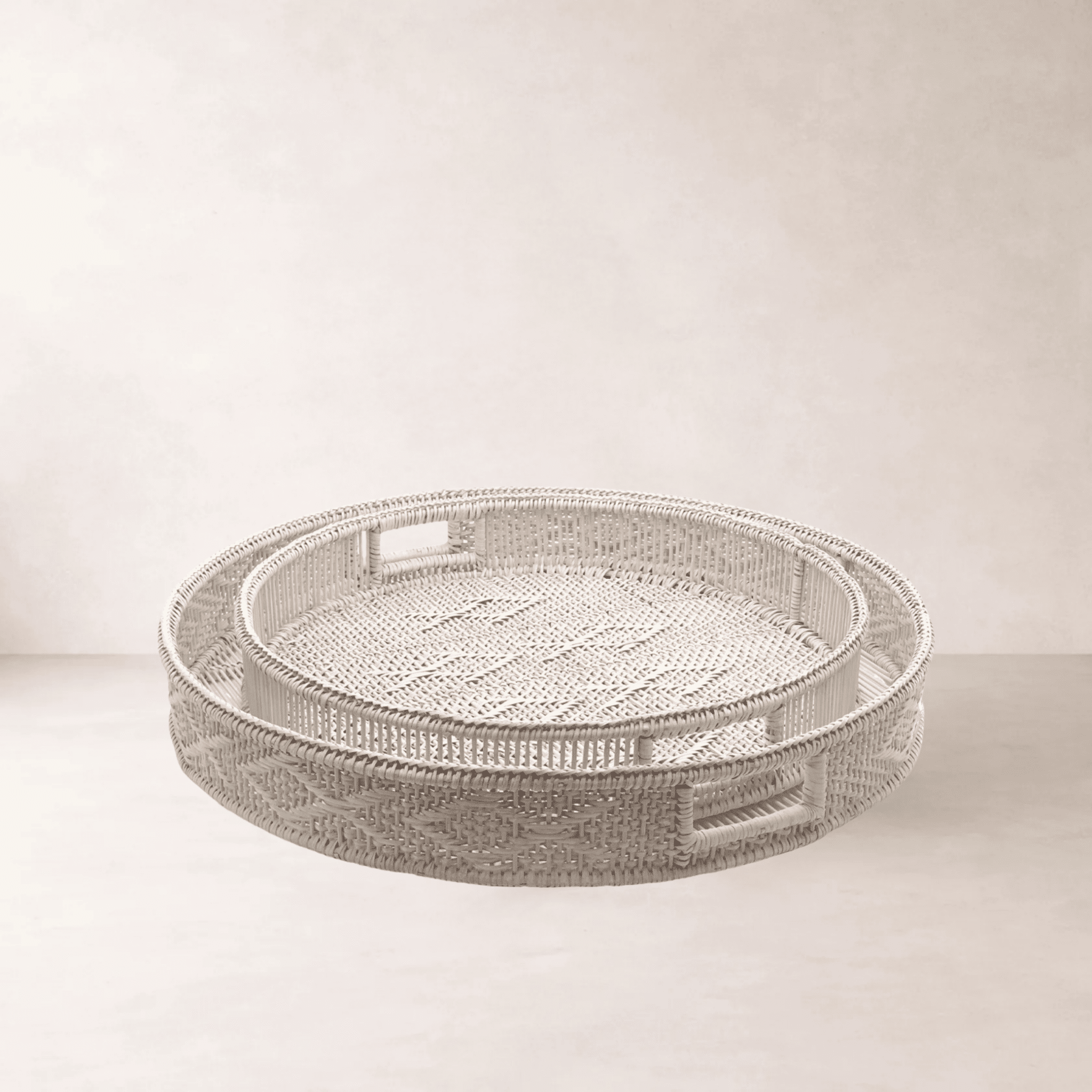 Pavillion Kos Round Tray Set — White Wash (Set of 2) | Coastalis Living + Design