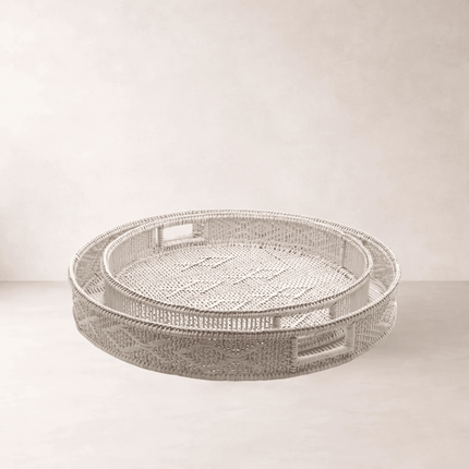 Pavillion Kos Round Tray Set — White Wash (Set of 2) | Coastalis Living + Design