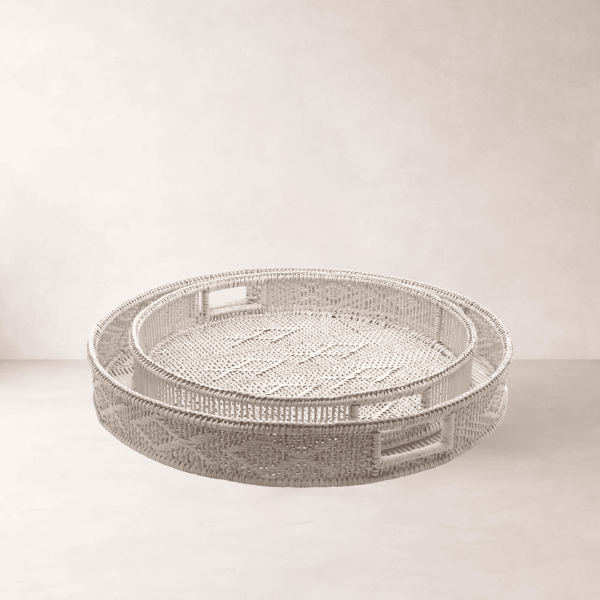 Pavillion Kos Round Tray Set — White Wash (Set of 2) | Coastalis Living + Design