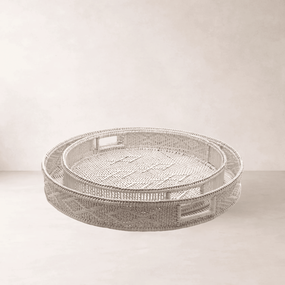 Pavillion Kos Round Tray Set — White Wash (Set of 2) | Coastalis Living + Design