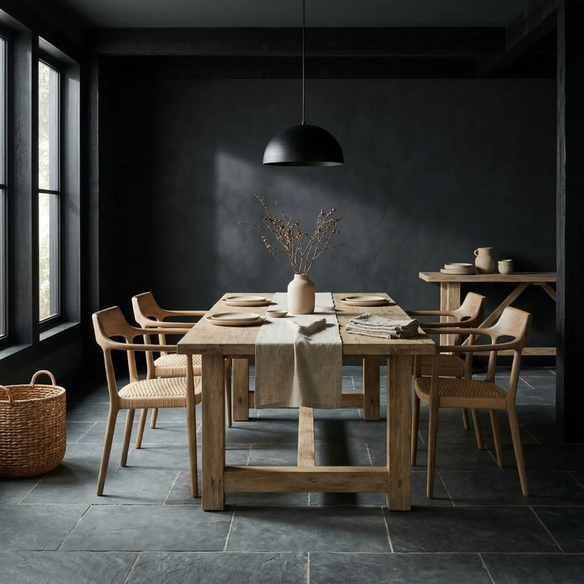 Porter Armchair — woven rope backrest set into a light timber frame