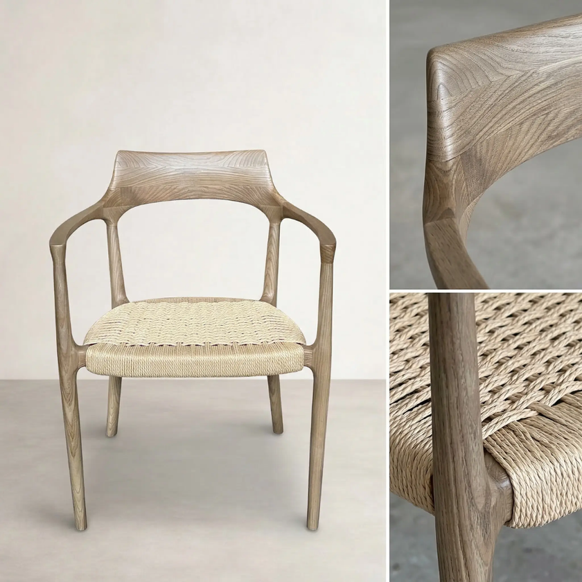 Porter Armchair — low-armed chair in natural ash and woven rope