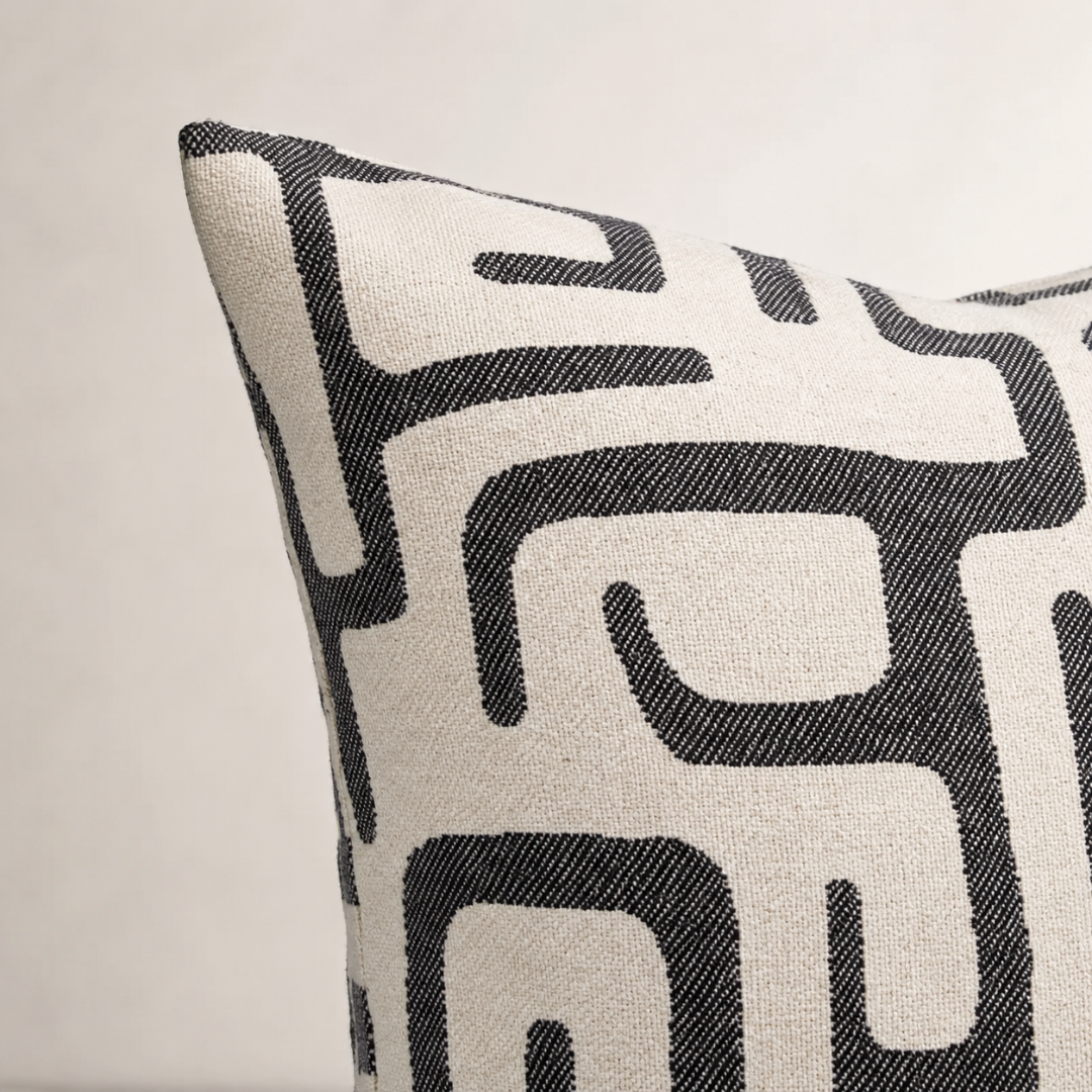 Toma Cushion — Black — soft-handle jacquard cushion in black