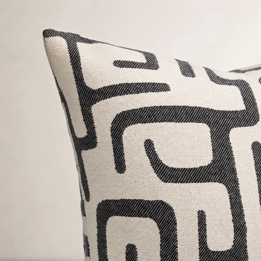Toma Cushion — Black — soft-handle jacquard cushion in black
