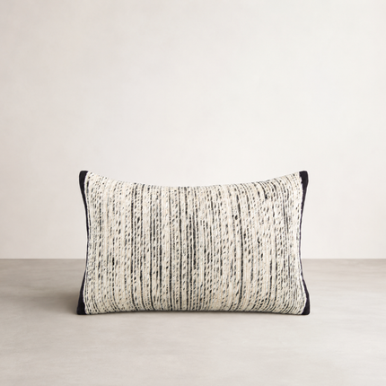 Ema Silk/Cotton Lumbar Cushion - Black — handwoven silk-front lumbar cushion in deep black