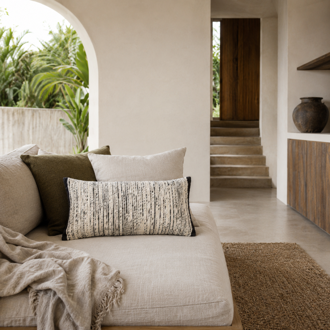 Ema Silk/Cotton Lumbar Cushion - Black — contrast flanges framing each end of the cushion