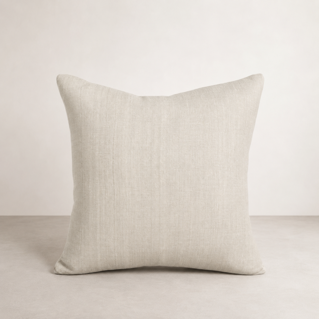 Una Cushion - Natural — square knife-edge cushion in stonewashed linen-cotton