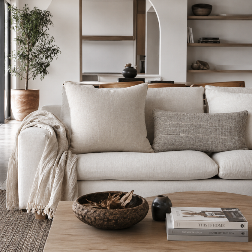Una Cushion - Natural — clean unfussy square cushion in natural linen-cotton
