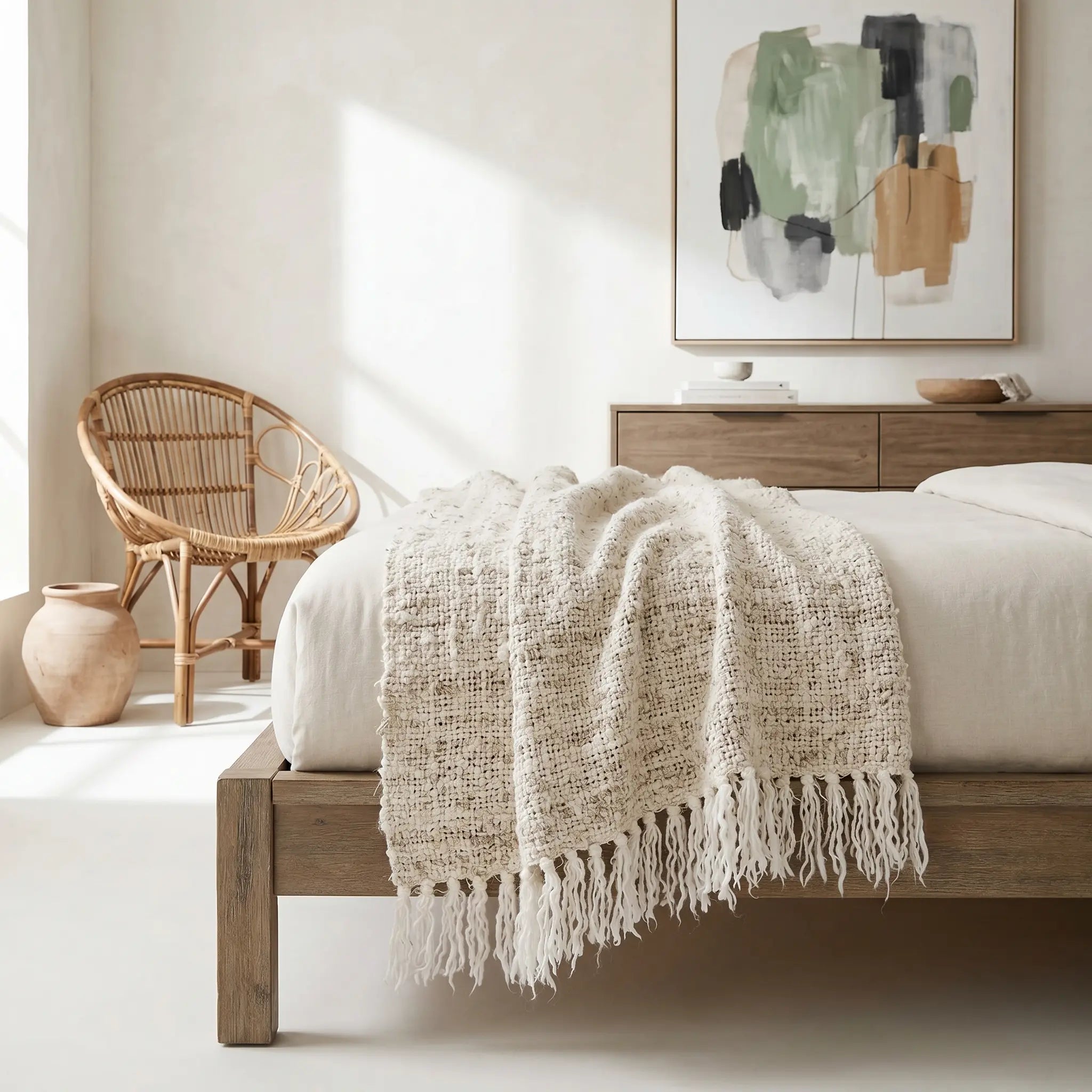 Wabi Throw — off-white throw with a tactile, irregular weave