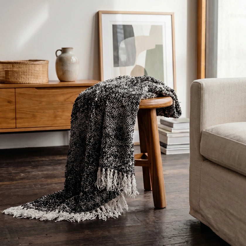 Wabi Throw — chunky open-weave throw in black